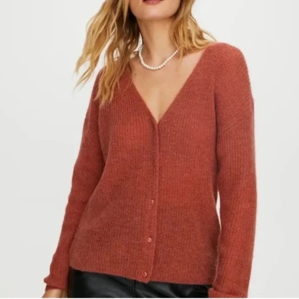 🍁 Aritzia Wilfred Front To Back red brown orange mohair alpaca cardigan sweater